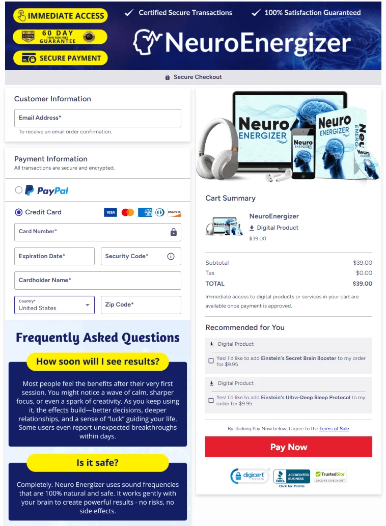 Neuro Energizer Checkout Page